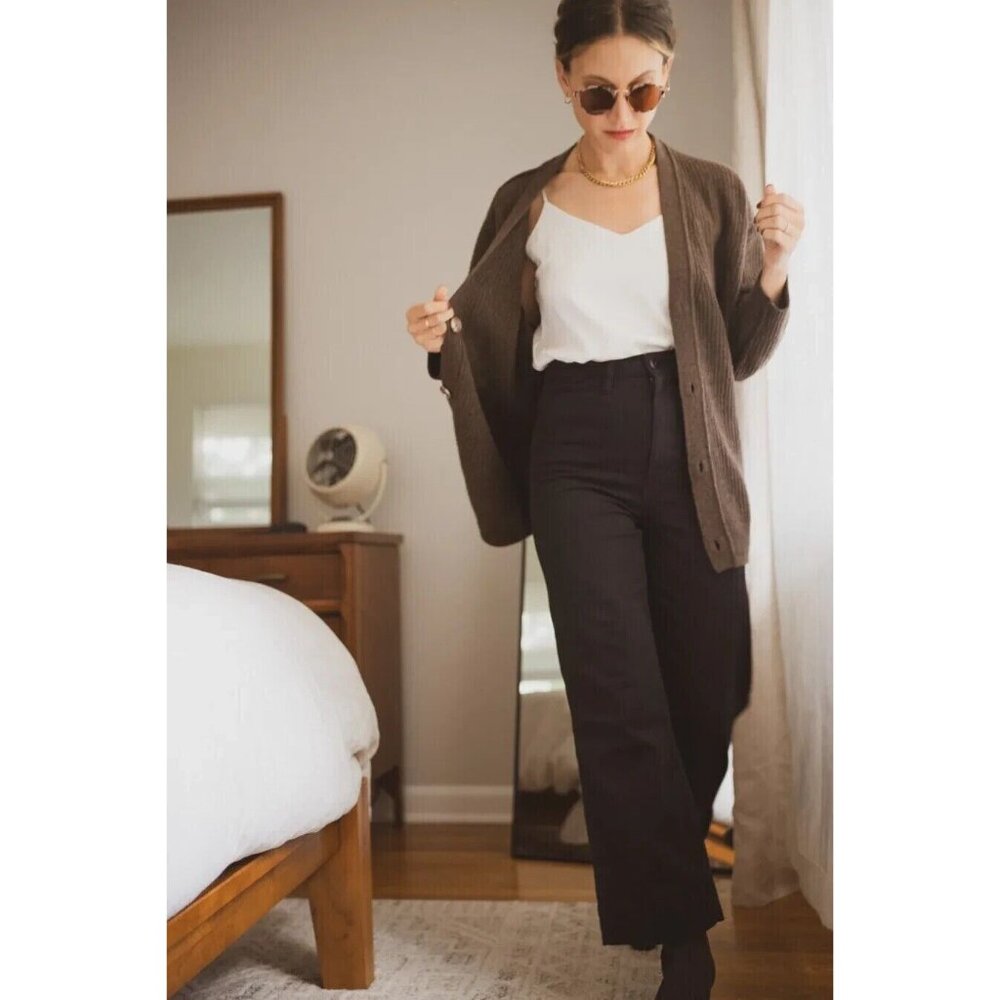 Quince Stretch Cotton Twill Wide Leg Size 32 Black